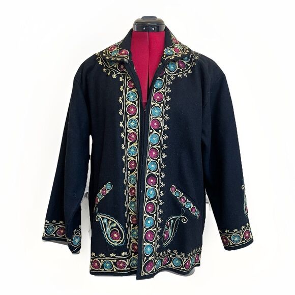 Unique Vintage Wool Embroidered Jacket 90s‎ PASSPORTS OF PIER 1 Indian Women's L - Picture 1 of 9